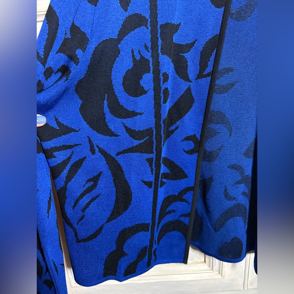 Ming Wang Blue Abstract Floral Open Cardigan Tailored Polished Elegant Luxury - Picture 3 of 6